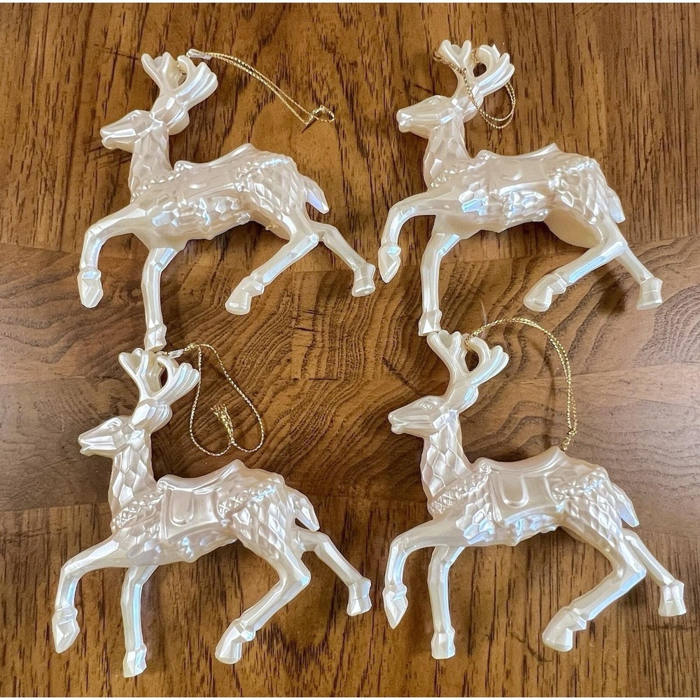 4 Reindeer Ornaments Pearlized Taiwan Dayton Hudson Vintage Hard Plastic